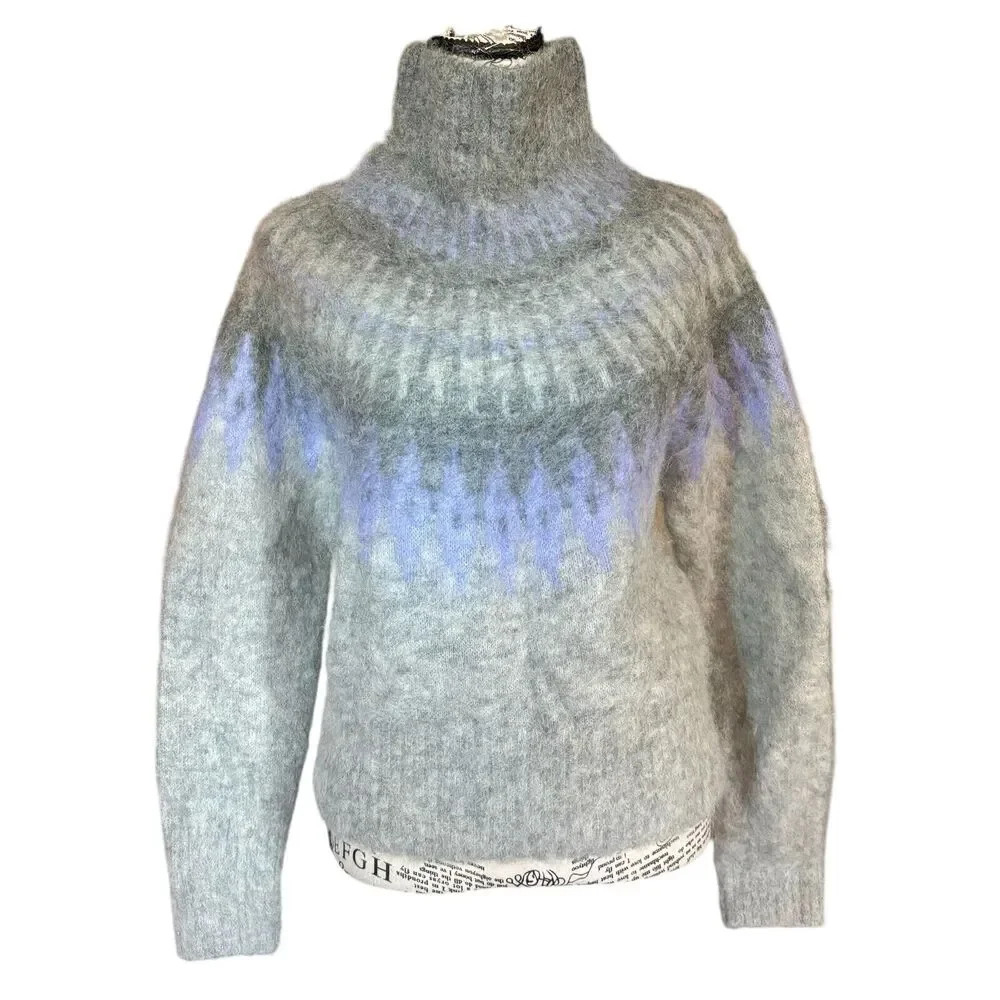Banana Republic Size S Light Gray Alpaca Chunky Knit Fuzzy Fairisle Sweater